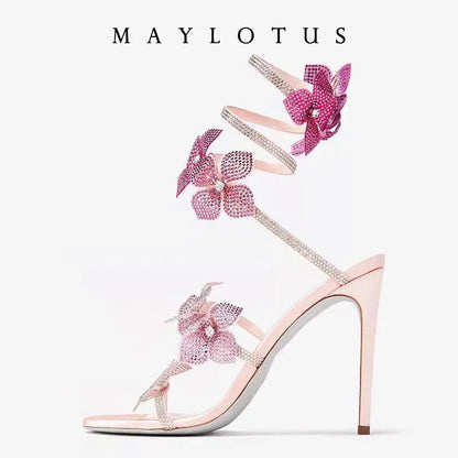Spring/Summer New Water Diamond Jewel Wrist Wrapped Snake-shaped High Heel Sandals Sexy Large Size Shoe Girl Women Sandals