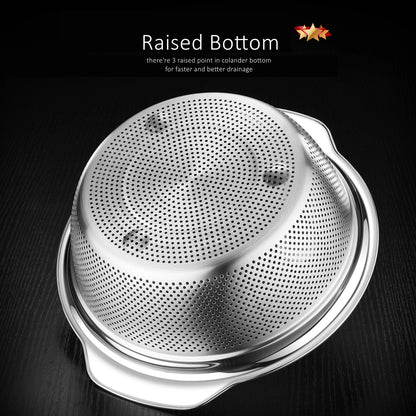 LFGB Certification Kitchen Fruit Vegetable and Rice Washing Basin 23~31cm Diameter Dense Drainage Hole Colander with Side Handle
