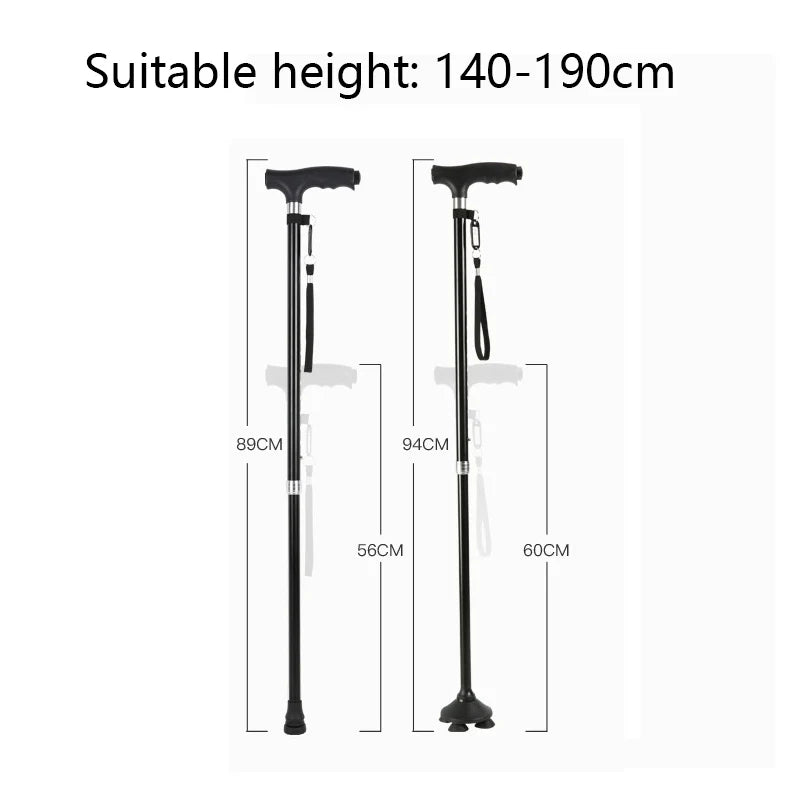 1pc Old People Crutch 60-94cm Telescoping Aluminum Alloy Rod Walking Stick T-handle with Lamp