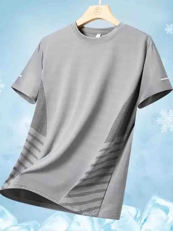 Running T-shirt Men Summer Ice Silk Thin Top Reflective Printing Quick Dry Short Sleeve Breathable Fitness Sports T-shirt 5XL