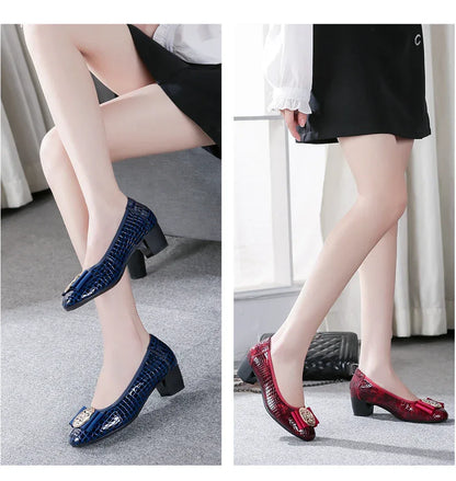 Spring and Autumn Boat Shoes Genuine Leather Soft Sole Mid-Heel Shoes Bow Heels Ladies Women Womens Round Toe Slip-on Women's 42