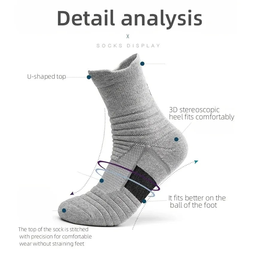 3 Pairs Men's Comfort Fit Cushion Performance Athletic Crew Socks For Outdoor Sports