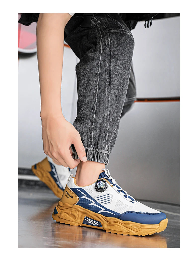 Men's casual sports shoes four season new rotating shoelaces comfort outdoor running walking shoes breathable soft-sole sneakers