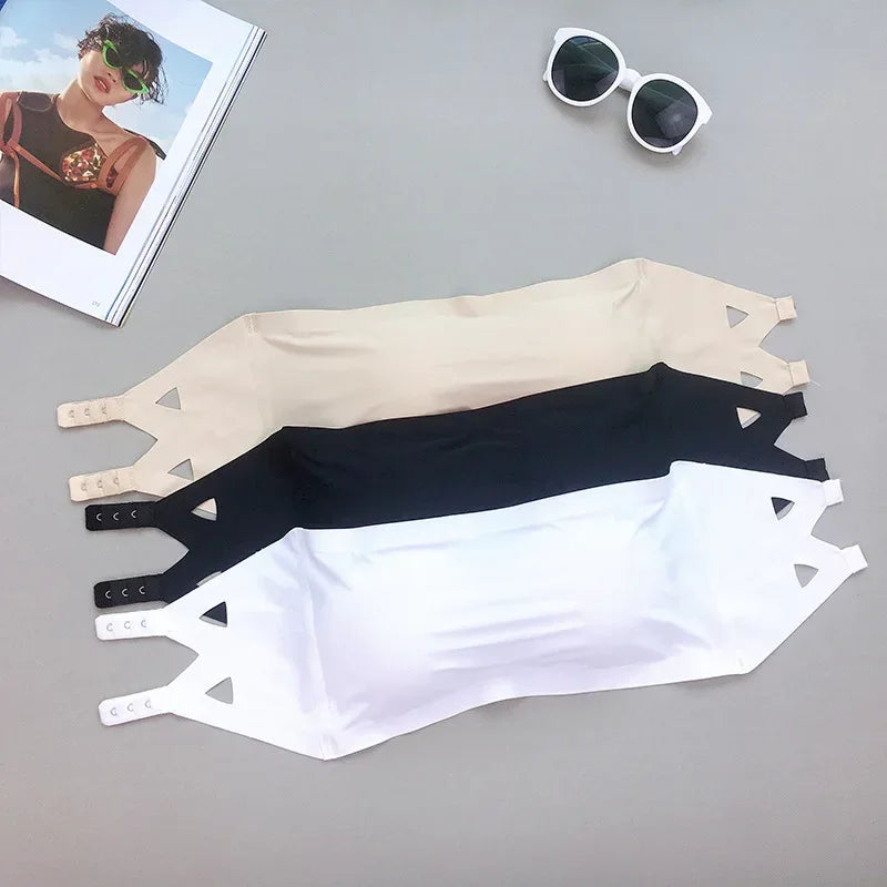 1-Piece Adolescent Girls Stretch Strapless Bras Ice Silk Seamless Bandeau Breast Care Cup Young Girls Soft Wraps Crop Tube Tops