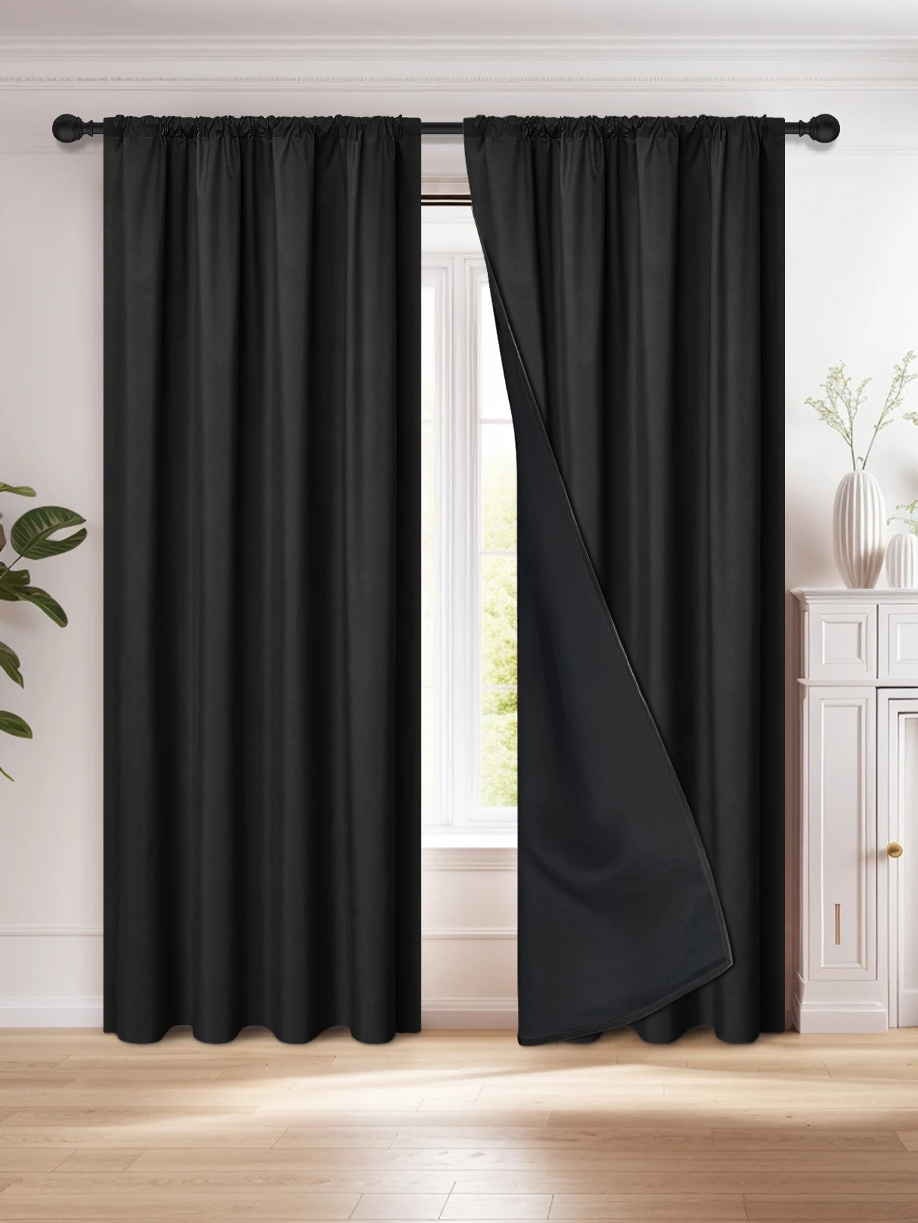 1pc 100% Blackout Curtain, Solid Color Curtains with Rod Pocket, Bedroom Living Room Curtains for Windows Curtain