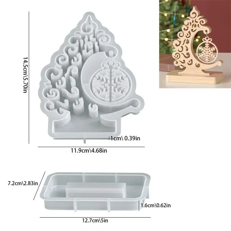 Christmas Tree Stand Snowflake Ornament Silicone Mold with Base DIY Christmas Ornament Crafts Gifts Home Decor Table Decorations