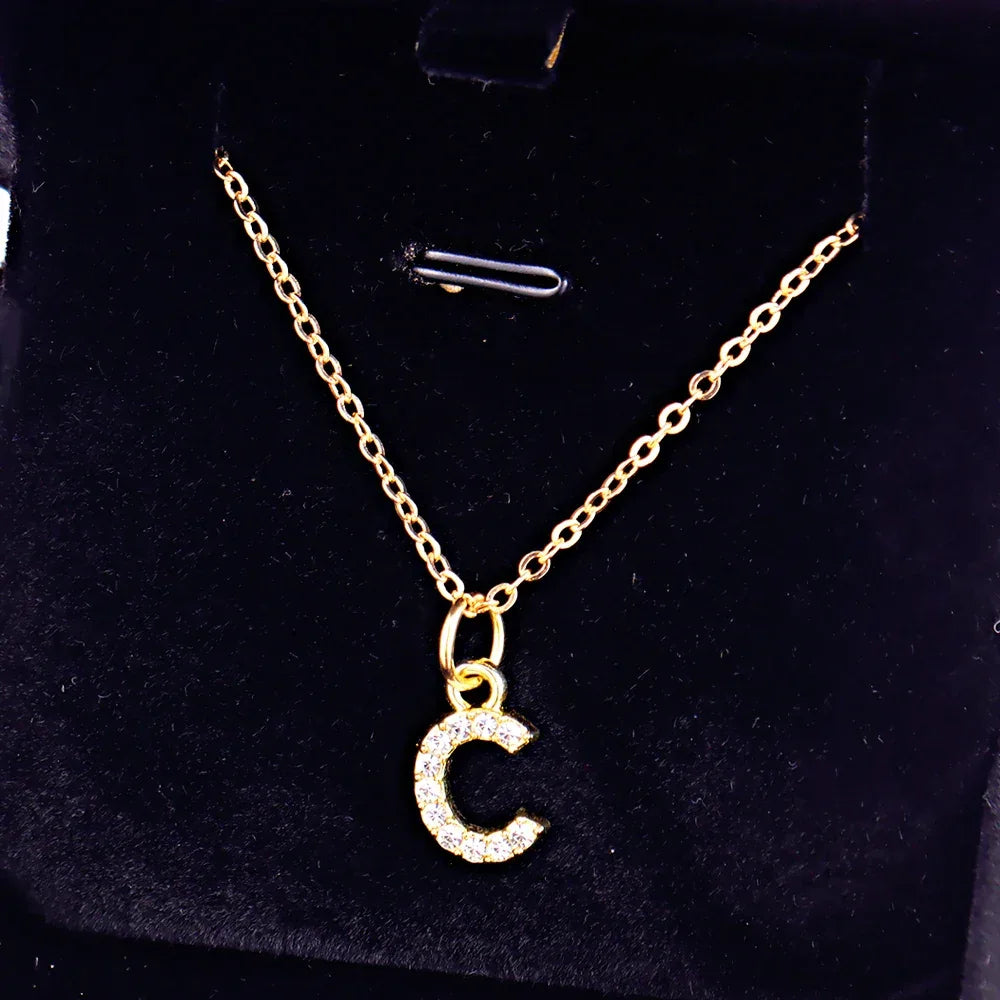 Kpop Shining A-Z Letter Pendant Charm Necklace 26 Initial Alphabet Name Golden Clavicle Chain Party Valentine's Day Jewelry Gift