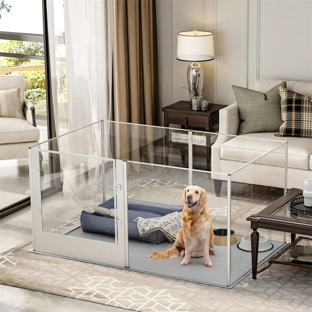 1Pc Large Acrylic Dog Playpen Cage Whelping Pen Box Indoor Enclosure Pet Clear Fence Puppy Playpen with Waterproof Fertility Pad