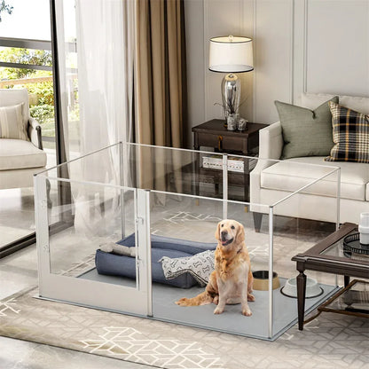 1Pc Large Acrylic Dog Playpen Cage Whelping Pen Box Indoor Enclosure Pet Clear Fence Puppy Playpen with Waterproof Fertility Pad