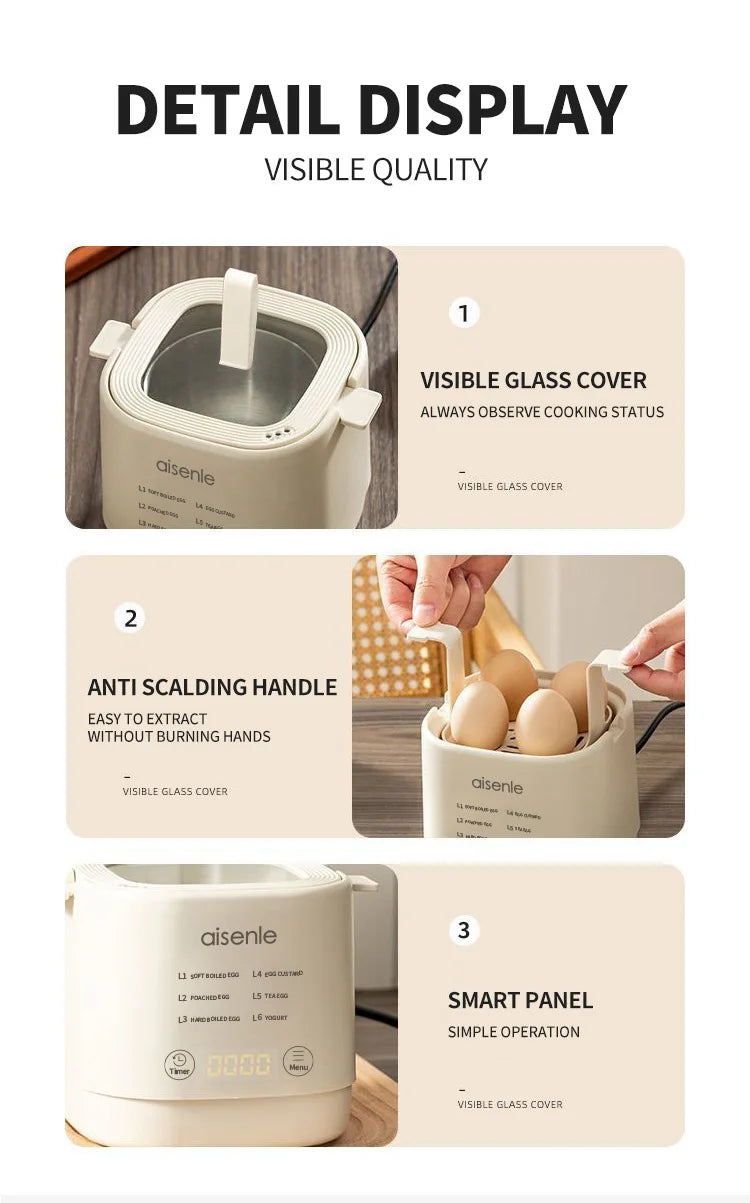 Electric Egg Cooker Multi-Functional Household Egg Cooker High Capacity Soft Medium Hard-Boiled Egg Cooker Egg Custard Steamer