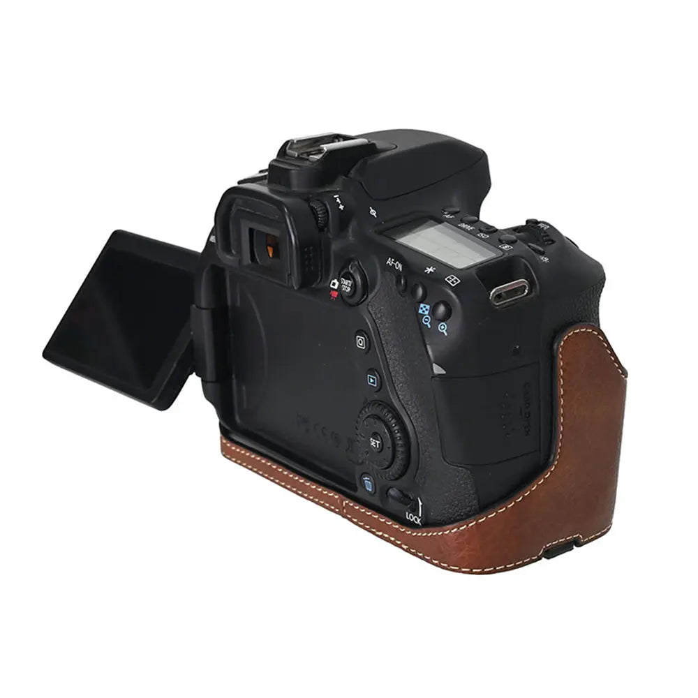 Camera Half Case  PU Leather   for Canon EOS 60D 70D 80D 90D Bottom Opening Magnetic Cover With Shoulder Strap