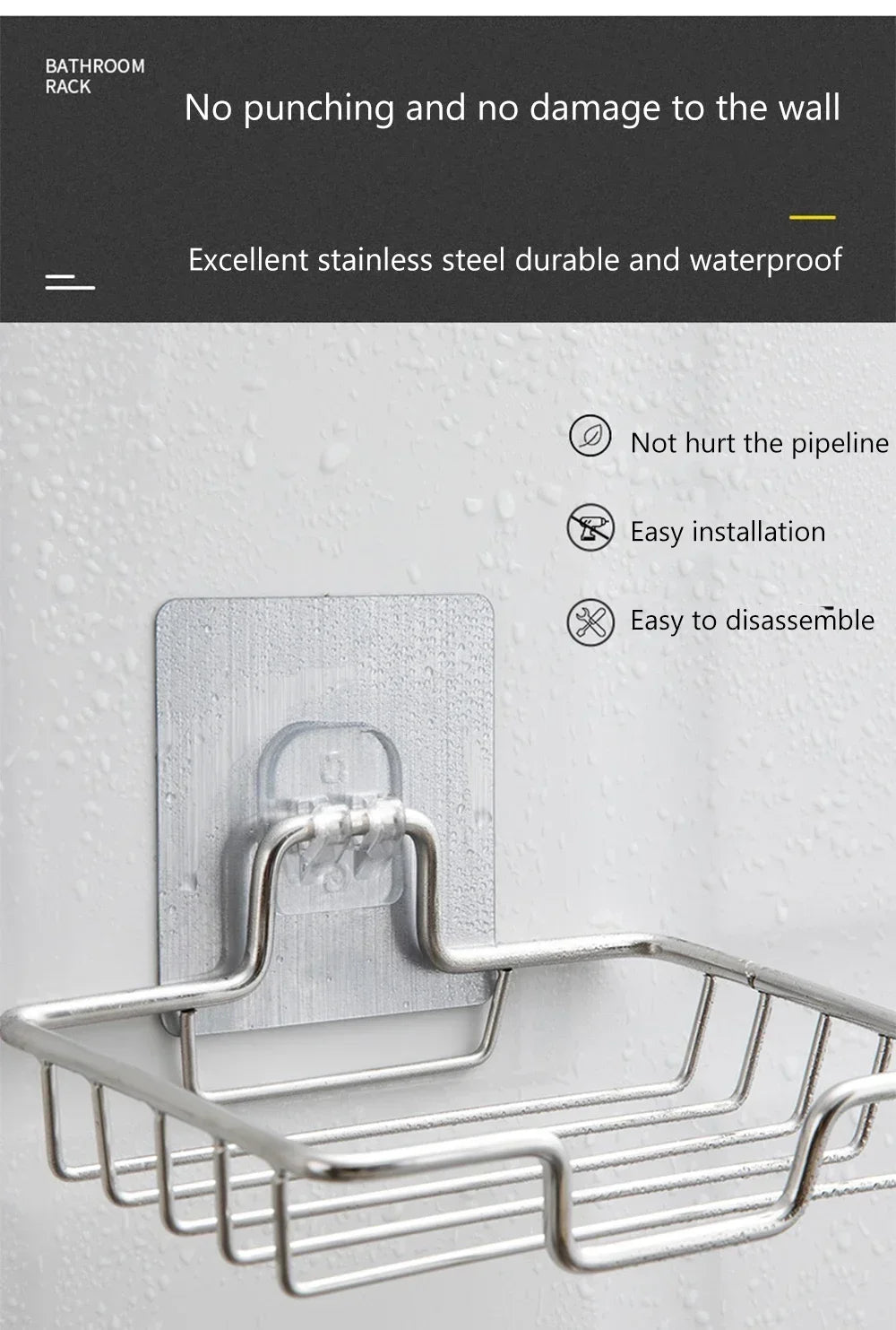 1Pcs Bathroom Soap Holder Wall Mounted Soap Rack Holder Stainless Steel Self Adhesive Soap Rack Wall Mounted Dish