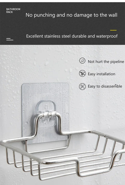 1Pcs Bathroom Soap Holder Wall Mounted Soap Rack Holder Stainless Steel Self Adhesive Soap Rack Wall Mounted Dish