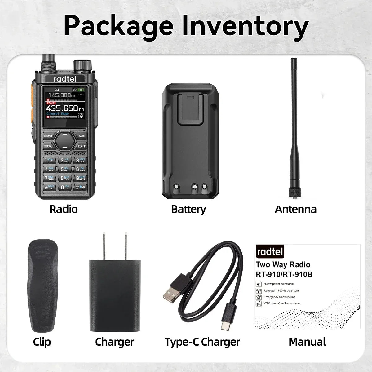 Radtel RT-910 Dual Band Walkie Talkie with 960 Channels Portable Ham Radio NOAA Spectrum Analyzer AM FM