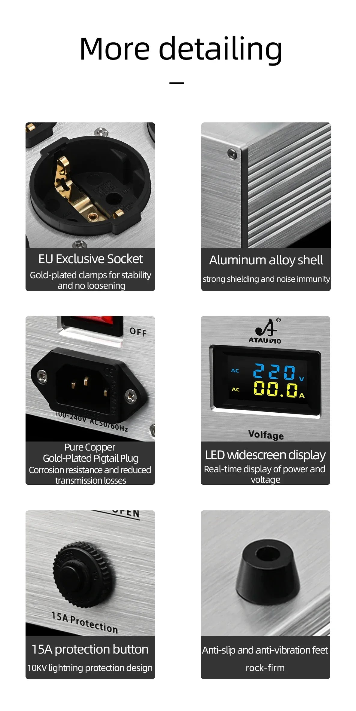 Hi-end EU Hifi Power Filter for Standard EU Socket Noise-free Audio Purifier Filter Power Conditioner with EU Outlets Strip