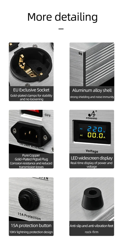 Hi-end EU Hifi Power Filter for Standard EU Socket Noise-free Audio Purifier Filter Power Conditioner with EU Outlets Strip