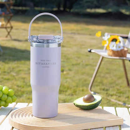 JUSTINLAU 600/900ml Insulated Cups Stainless Steel Double-drinking Thermos Cup with Handle& Straw Sports Bottle Car Ice Tumbler