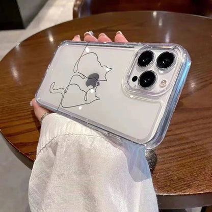 Luxury Shockproof Soft TPU Clear Phone Case For iPhone 17 11 12 13 14 15 16 Pro Max 16 Plus 16E 17 Air With Cute Line Cat Cover
