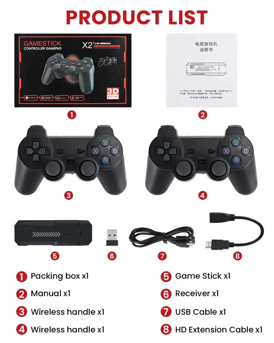 X2 Plus Game Stick 4K HD 2 4G Retro Video Game Console Wireless Controller TV Emulator PS1 N64 DC 256G Games