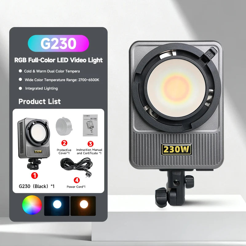 Miaotu RGB Photography Light G230W G330W Portable LED Video Lamp 2800K-6500K Studio Live Fill Light