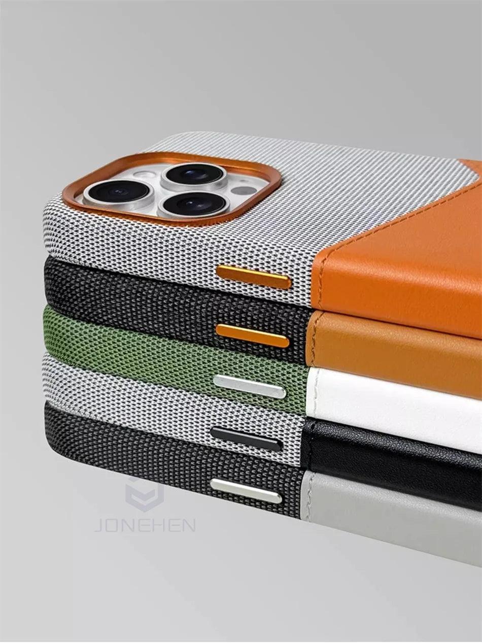 For Magsafe Card Holder Leather Case For iPhone 16 15 13 12 17 Pro Max 14 Plus Pocket Wireless Charge Alloy Lens Magnetic Cover