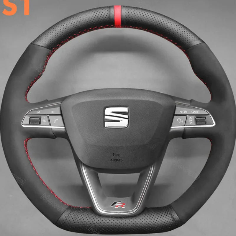 DIY copper stripe suede Car Steering Wheel Cover for Seat Leon FR CUPRA Ibiza Alhambra Line Arona Ateca Toledo 2014-2020 by PDG ibma