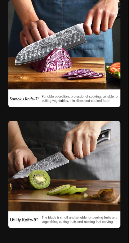 TURWHO 1PC-3PCS Professional Kitchen Knives Set Utility Santoku Chef Knife Japanese 67 Layer Damascus Steel G10 Handles Gift Box