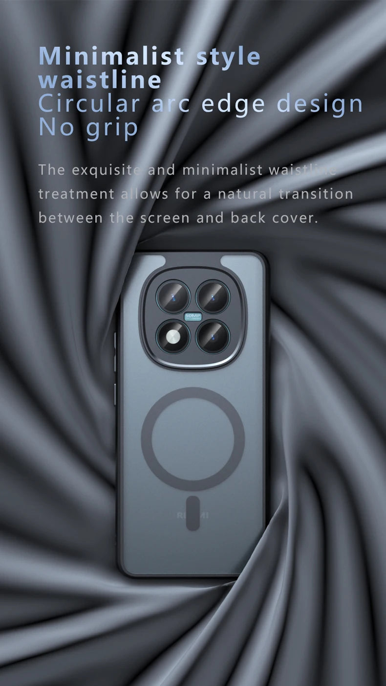 For Xiaomi Redmi Note 15 Pro Plus 5G Case Shockproof Magnetic Matte PC+TPU Anti-fingerprint Translucent Cover for Note15 Pro
