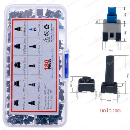 Micro Switch types kit push button tact switch reset mini leaf switch on-off power SMD dip 2x4 3x6 4x4 6 12x12 DIY set
