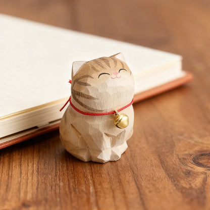 Cute Cat Animals Figurine Decorative Wooden  Ornament Kitten Statue Calico Golden gradient cat Home Office Desk Car Decor Gift