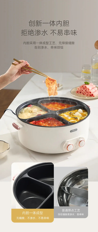 Mandarin duck electric hot pot four-square box multi-functional household 6L large-capacity electric cooking pot new model