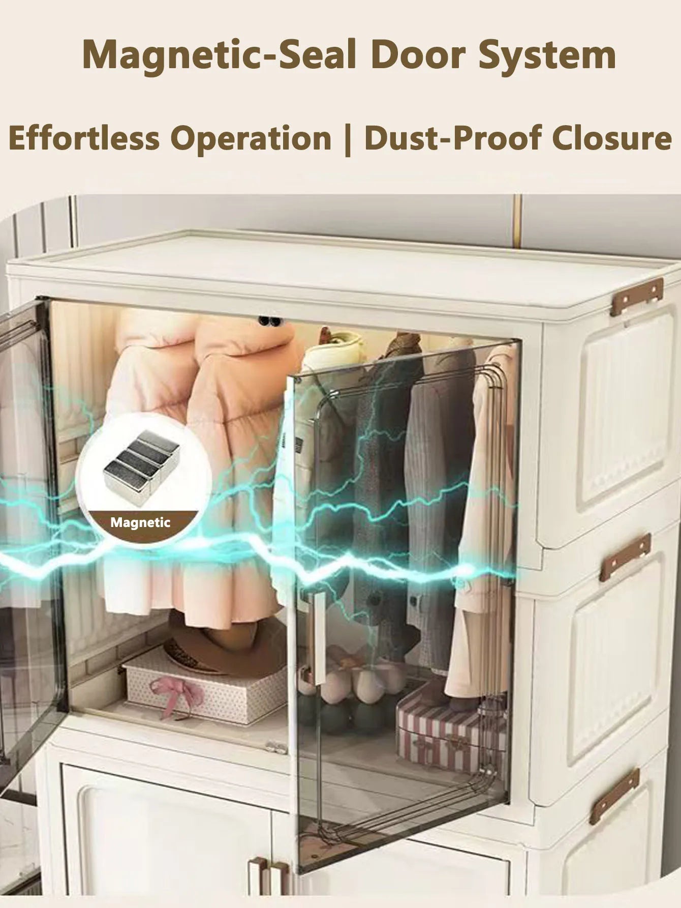 Multi-Functional Folding Storage Cabinet for Home Office Kitchen Bathroom Organizer with Doors White Black Gray