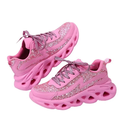 Bling Sports Shoes Women Platform Thick Sole Running Shoes Woman Sneakers Glitter Lightweight Casual Sparkling Women Shoes Pink