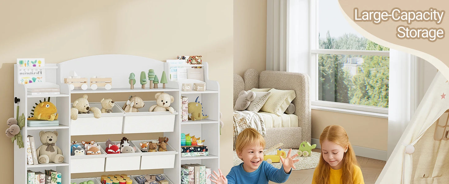 Children's Bookcase, Wooden Bookcase, Toy Shelf with 8 Fabric Drawers for Children's Room, Living Room, Study