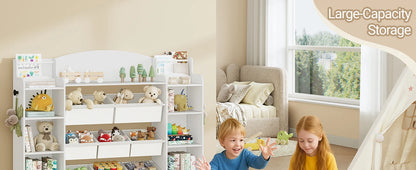 Children's Bookcase, Wooden Bookcase, Toy Shelf with 8 Fabric Drawers for Children's Room, Living Room, Study