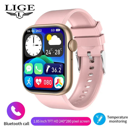 LIGE New Women Smart Watch 1.85 Full Touch Bluetooth Call Smart Wristwatch Body Temperature Watch Sports Bracelet Men Smartwatch