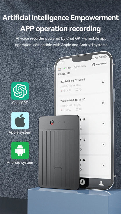 New8-128GB AI ChatGPT-4 Intelligent Voice Recorder Audio App Phone Call Record Transcribe Summarize 58LanguageTranslation Device