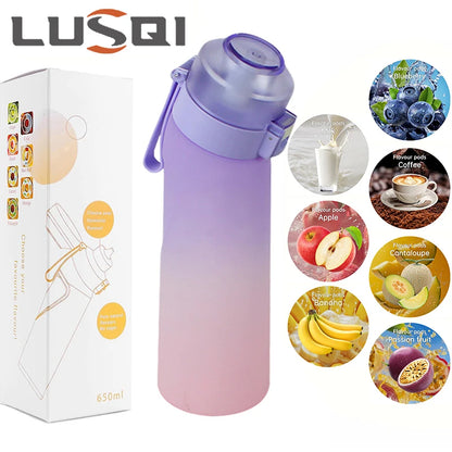 LUSQI Air Flavored Water Bottle With 7 Flavor Ring Sports Fashion Straw Tritan Plastic Cup Suitable for Outdoor Sports Fitness