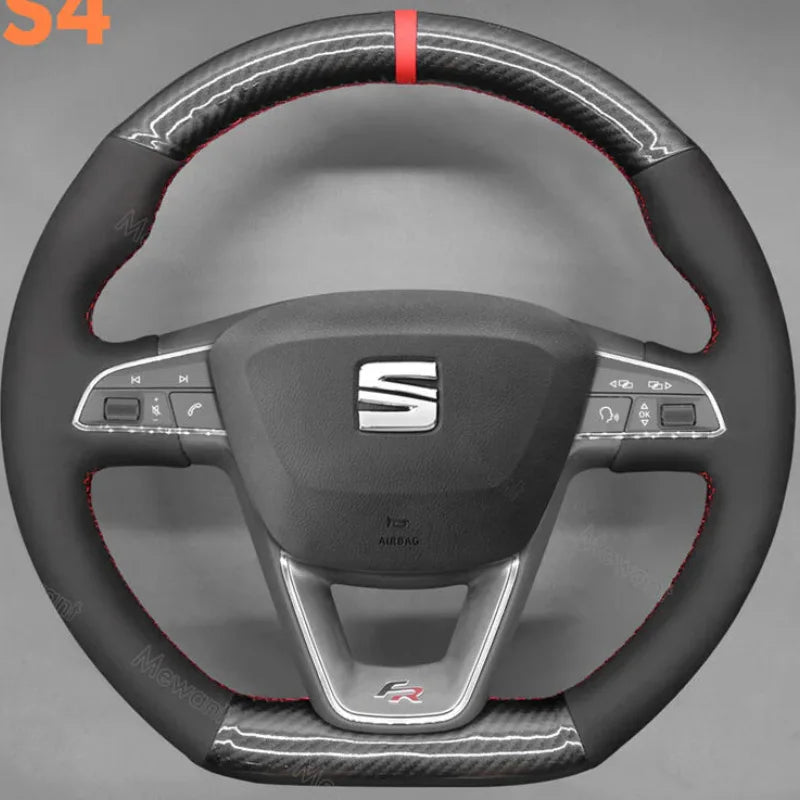DIY copper stripe suede Car Steering Wheel Cover for Seat Leon FR CUPRA Ibiza Alhambra Line Arona Ateca Toledo 2014-2020 by PDG ibma