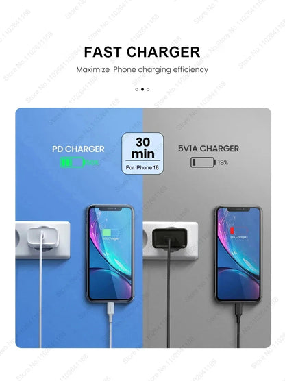 US EU Adapter PD 40W Fast Charger For Apple iPhone 15 13 12 11 14 17 16 Pro Max Type C Charger Charging Cable Phone Accessories