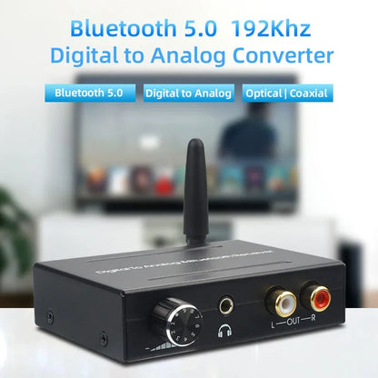 DAC Digital to analog audio converter RCA R/L and 3.5mm out with Bluetooth receiver volume control RCA Amplifier for PS4 TV