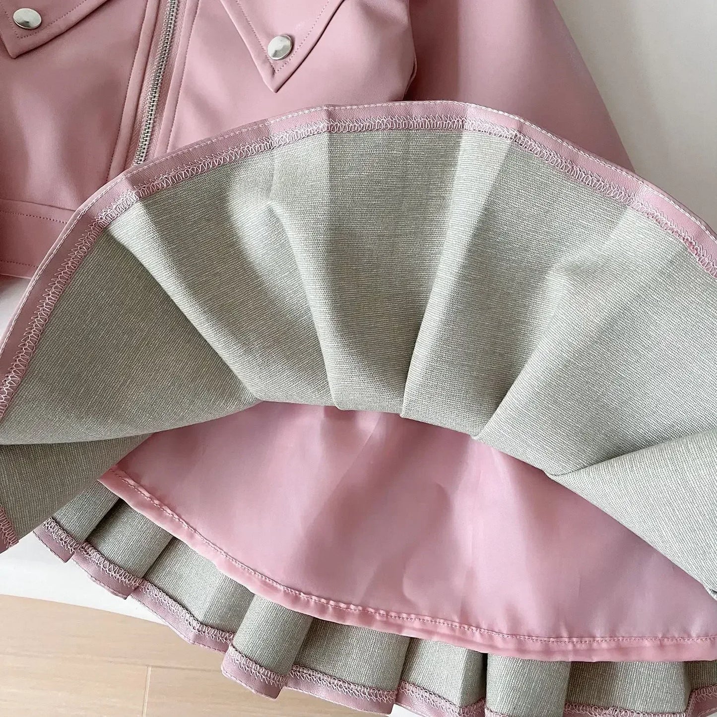 2024 Girls Baby Spring Autumn Winter PU Clothing Set Fashion Kids Leather Zipper Jackets+skirts Children 2pcs Birthday Clothes