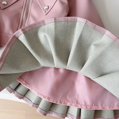 2024 Girls Baby Spring Autumn Winter PU Clothing Set Fashion Kids Leather Zipper Jackets+skirts Children 2pcs Birthday Clothes