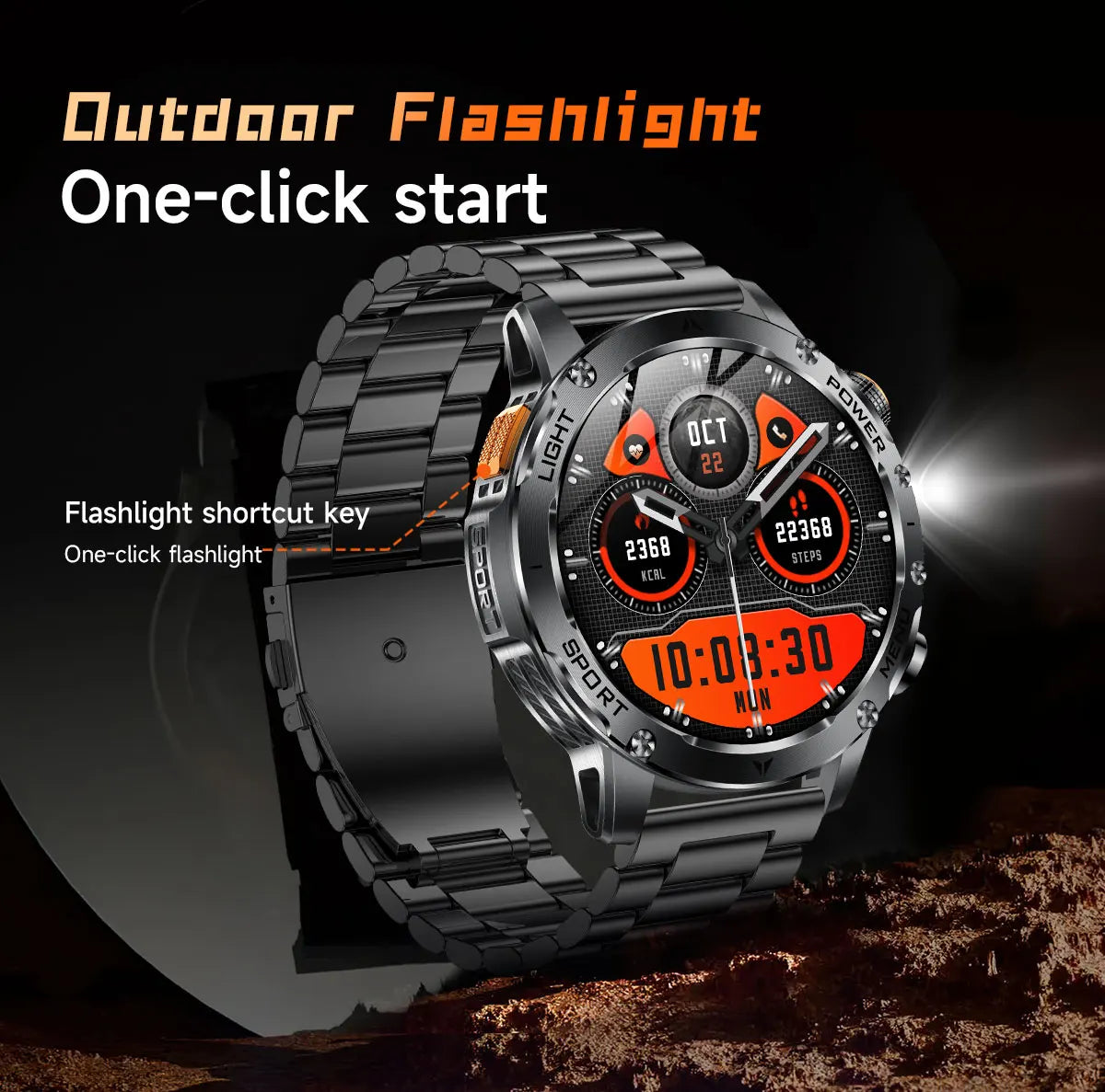 1.7" Large Screen Bluetooth Call Smart Watch Men‘s Sports Outdoor Flashlight 1000mAh Health Monitor Smartwatch for Man Male IP6