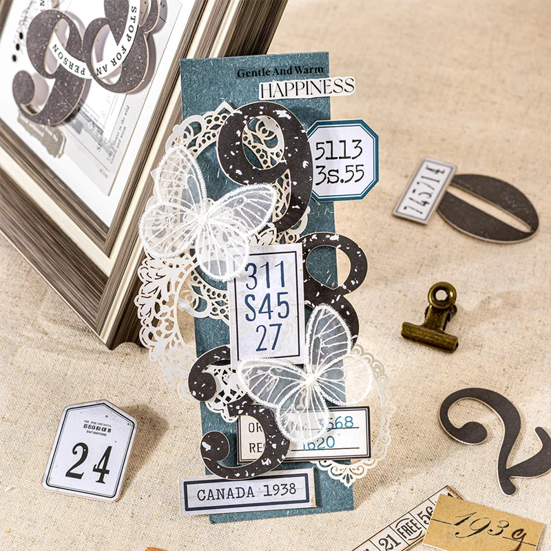 Journal GO 20pcs Creative Hard Card Vintage Numbers Stickers for Photo Frame Scrapbooking Journaling diy Retro Number Sticker