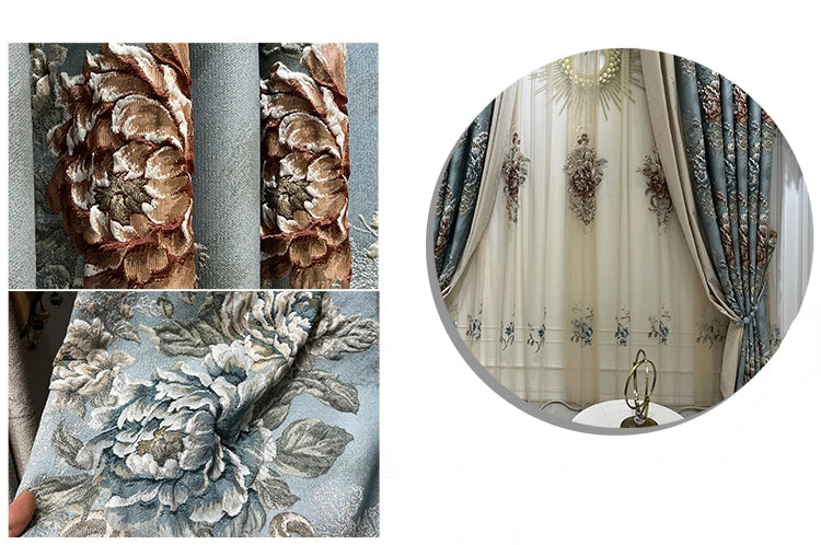 High-end AtmosphereCurations for Living Room American French Large Relief Jacquard Finished European Bedroom Blackout Curtain