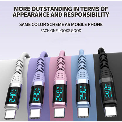 240W USB C Cable with Digital Display PD3.1 Fast Charging Cord for iPhone 17/1615 Pro Max Huawei Xiaomi iPad Laptop