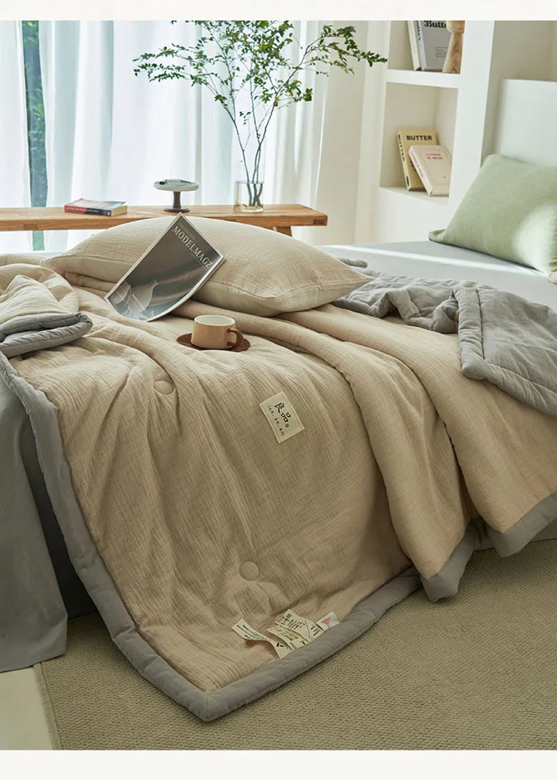 Japanese Double-Layer Yarn Summer Quilt High-Quality Two-Tone Soybean Thin Quilt Skin-Friendly Cooling Comfort for Single Double