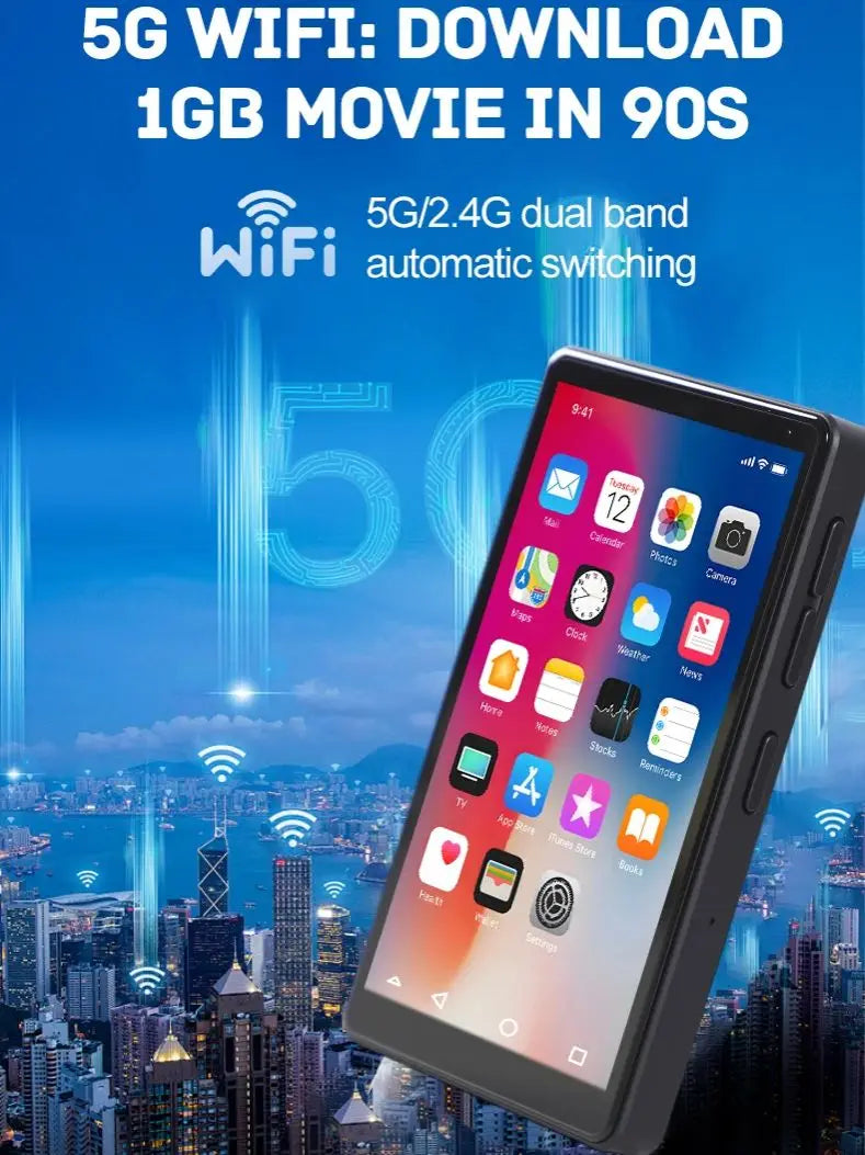 MP3 MP4 HIFI Stereo Player 3.97-inch 1080P HD Full-Screen Touch with Bluetooth and 2.4G/5G WiFi FM Radio Recording Ebook
