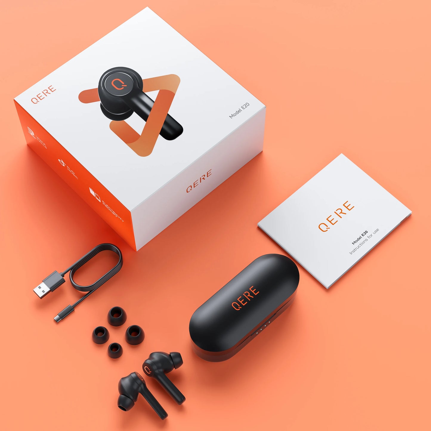 QERE E20 Wireless Headphones, TWS Bluetooth 5.3,HD Microphone,HIFI Earphones,13mm Driver,68Ms Low Latency,4 Mics, ENC Call, New